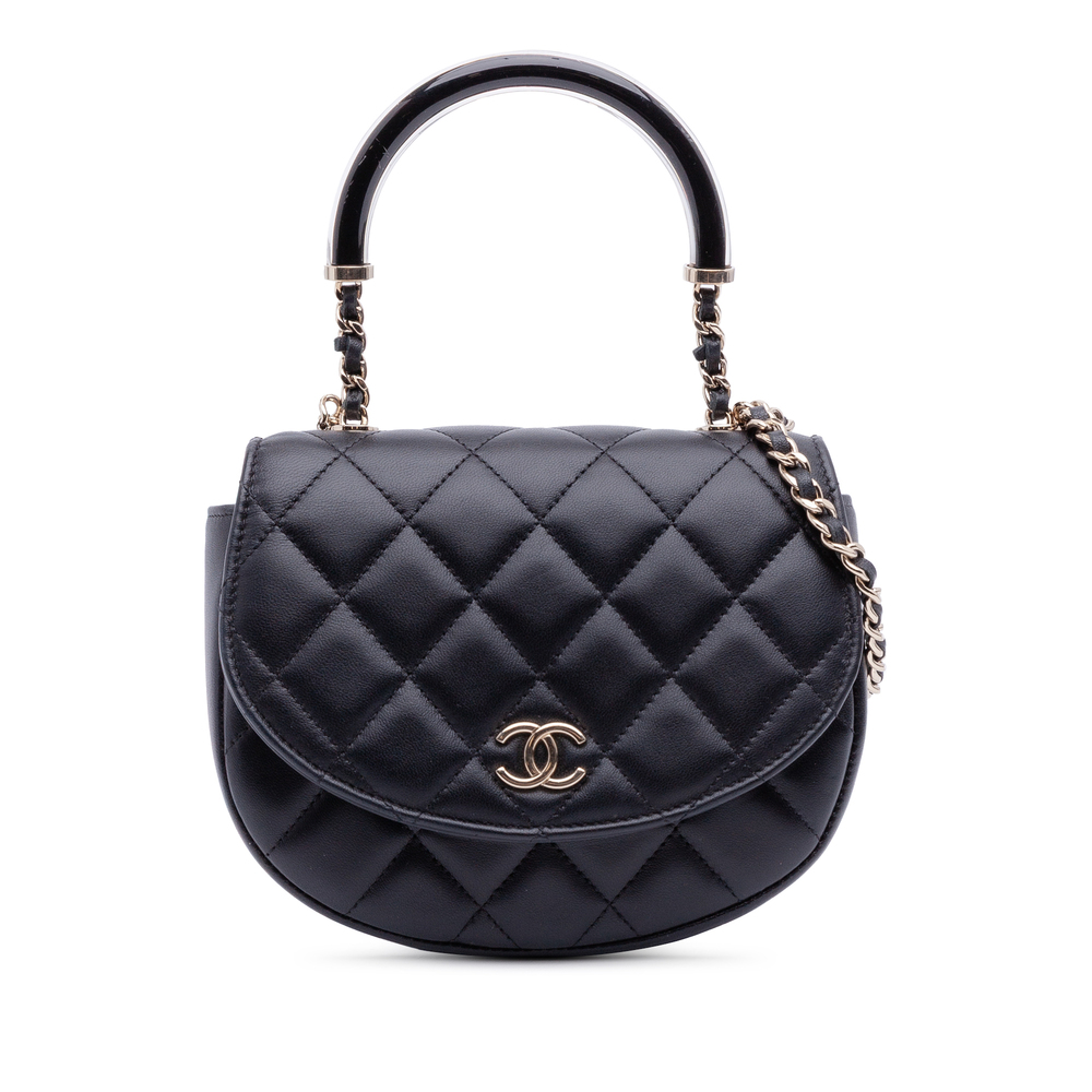 Pre-Loved Chanel CC Quilted Lambskin Half Moon Top Handle Flap